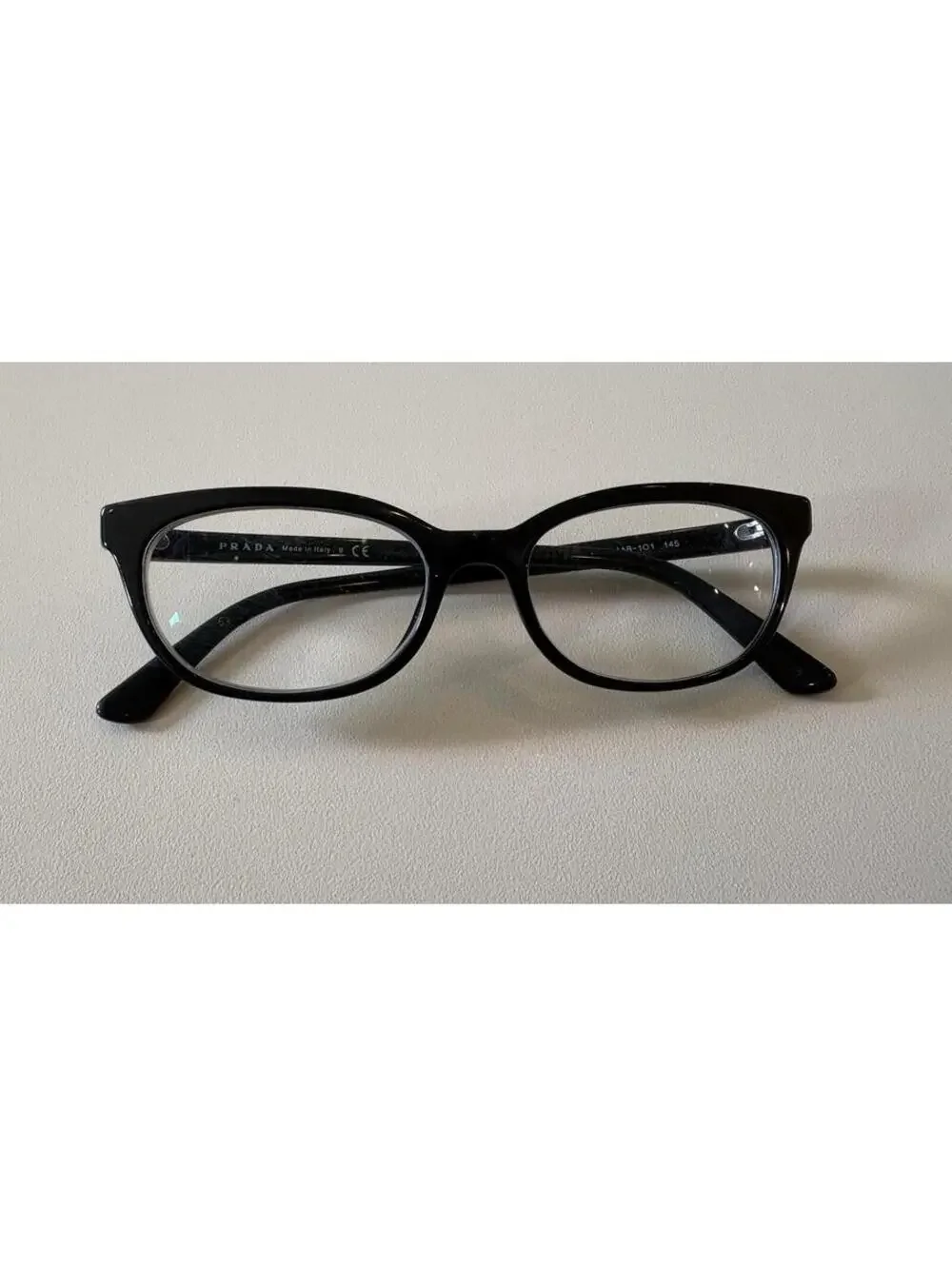 PRADA Eyeglasses VPR 13V 1AB-1O1 53-17 145 Shiny Black Cat-Eye Frames only
